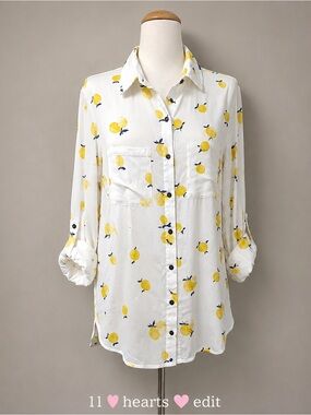 Billy T White Lemonade Lemon Print Tencel Button Front Shirt Medium MSRP $98 NWT